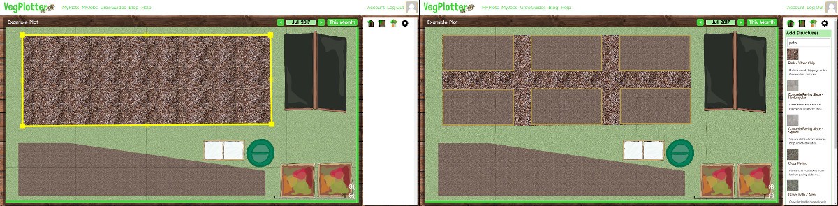 Adding a large path area that will sink below the other structures and beds on the plan