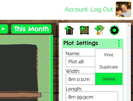 how to delete an unwanted plot from vegplotter's free vegetable garden planning software