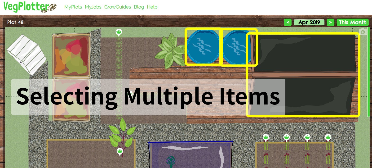 How to select and move items as a group in VegPlotter's free vegetable garden planner