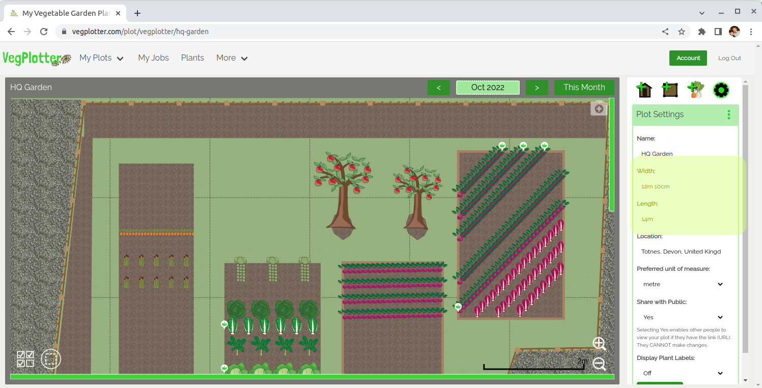 VegPlotter's garden planner lets you plan a garden layout of anysize