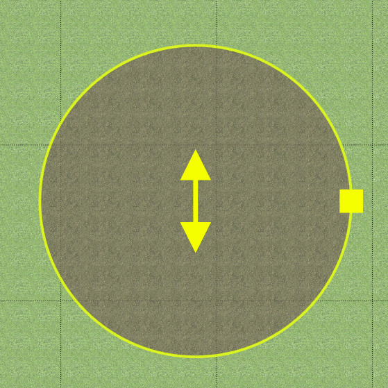 Screenshot of the Circular shape handles used for controlling the shape, size and rotation of circular shaped items in VegPlotter