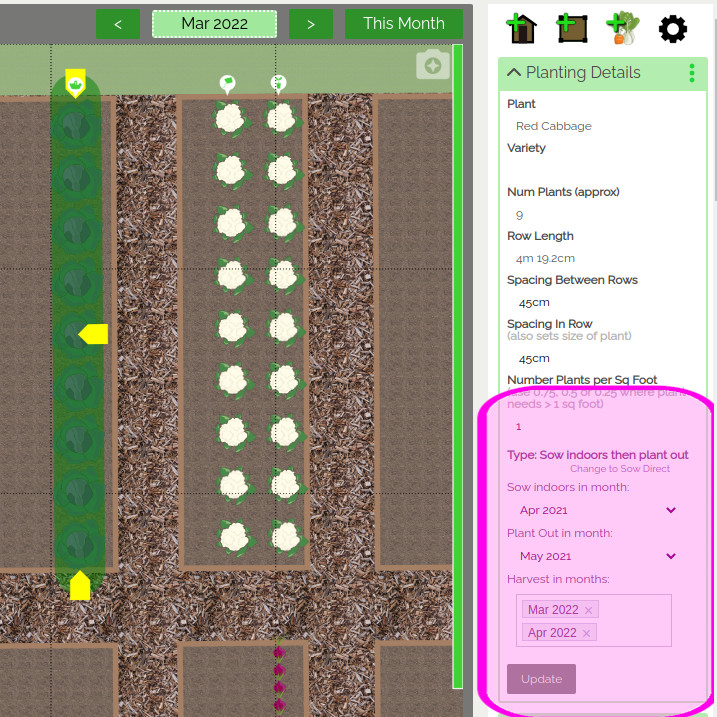 screenshot showing the top of VegPlotters planting details panel