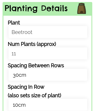 Plant Details menu